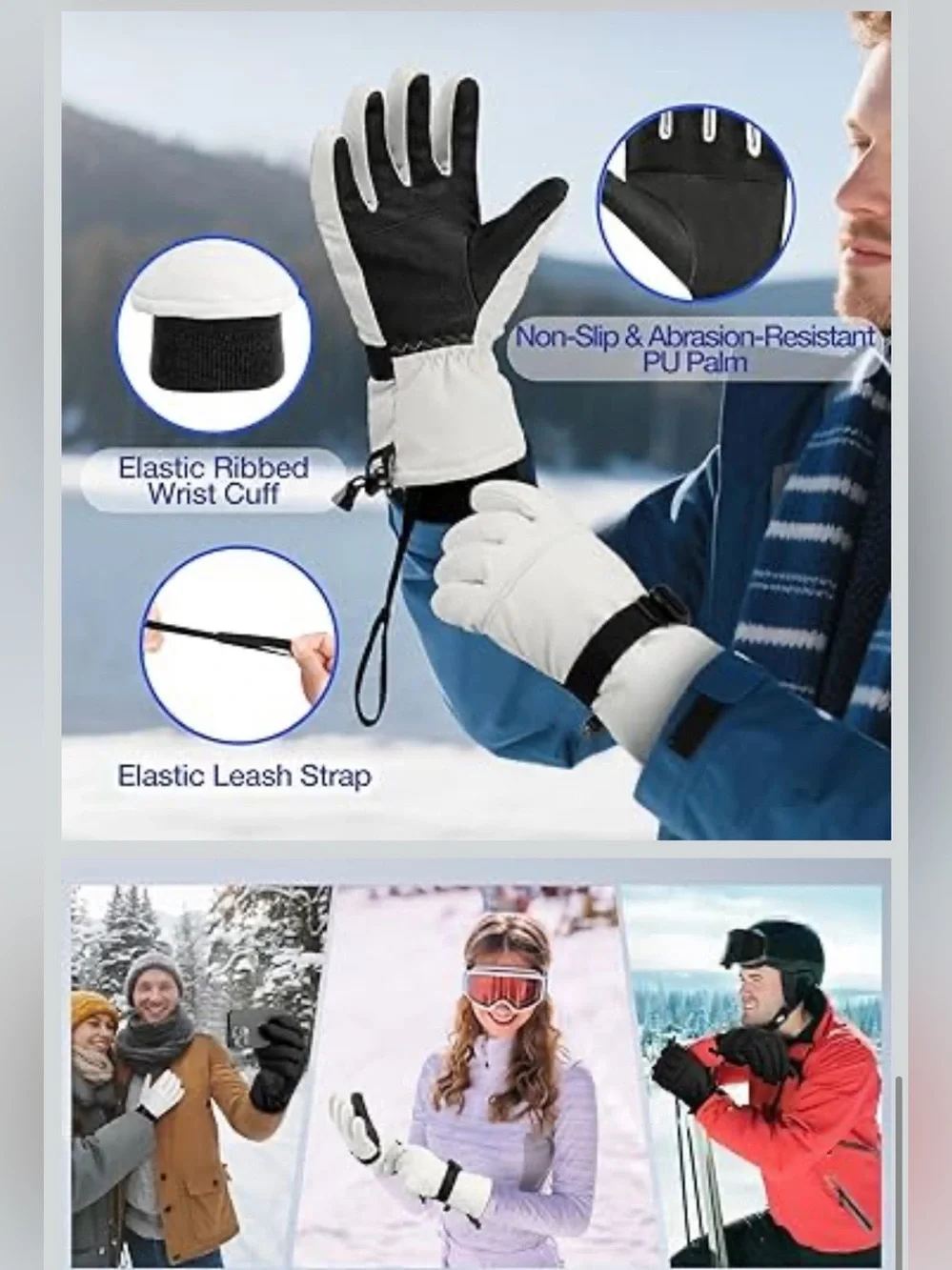 Ski Gloves Waterproof, Touchscreen  Winter Gloves w/Thermal Insulated unisex XL